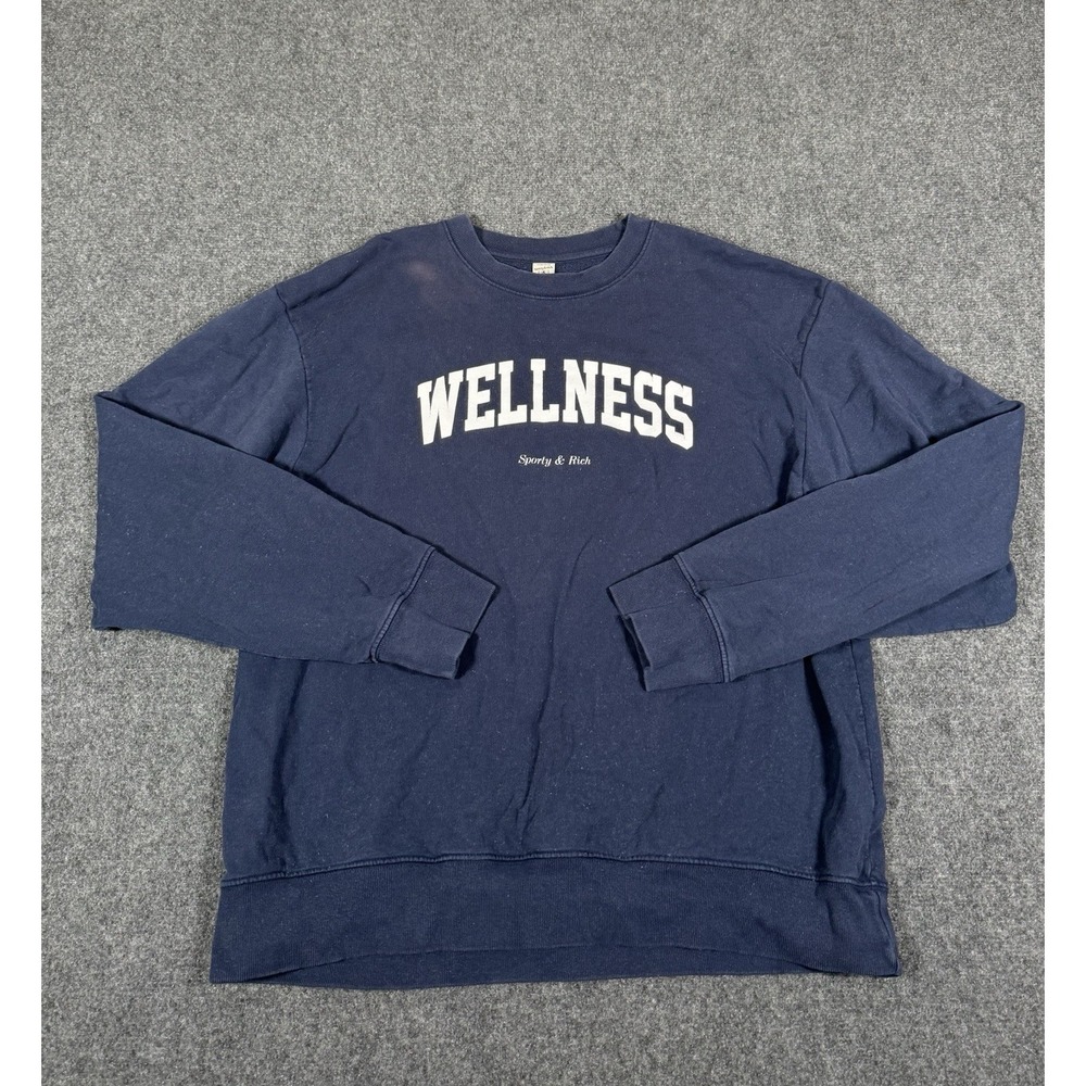 Sporty and Rich Wellness Sweatshirt Mens Large Blue Pullover USA Made